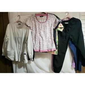 Large LOT 9 Nurse Nursing Scrubs Tops Pants Jackets Size M Used